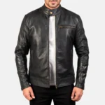 Dean Black Leather Biker Jacket - Image 2