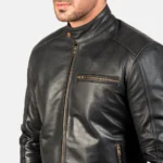 Dean Black Leather Biker Jacket - Image 4