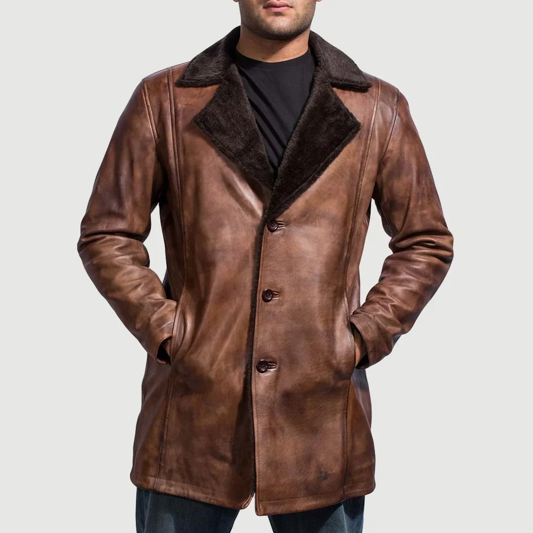 Men_s_Cinnamon_Distressed_Leather_Fur_Coat_Close_Front_32b9f52b-f37d-406c-a5ec-ef9f6003d84a_1080x Leather Fur Coat - Image 1