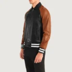 Black & Brown Leather Varsity Jacket - Image 2
