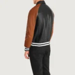 Black & Brown Leather Varsity Jacket - Image 3